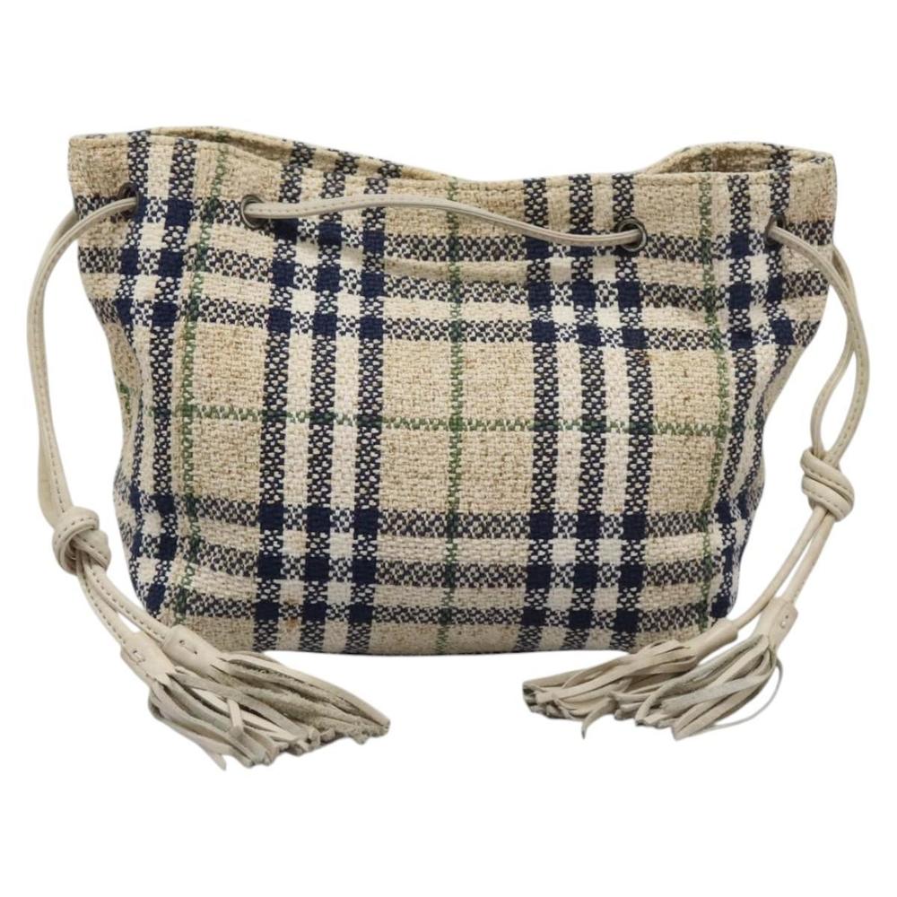 BURBERRY Nova Check Blue Label Hand Bag Canvas Beige Navy Auth BD035 - Picture 13 of 16